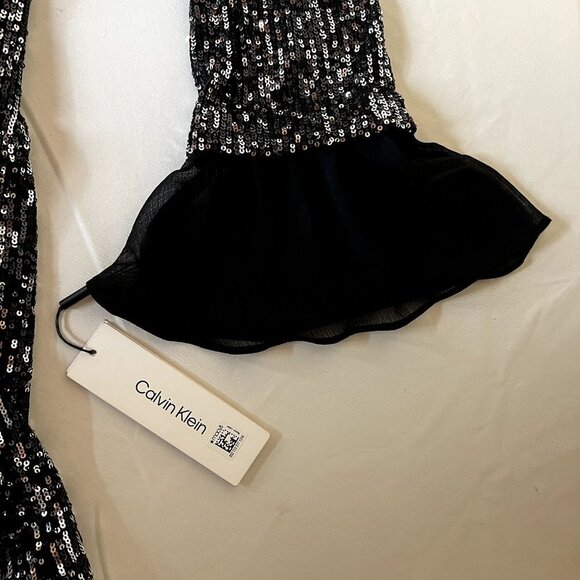 Calvin Klein NWT Woman size 14 Sequined Bell Sleeve Flapper Elegant Dress - Picture 6 of 8